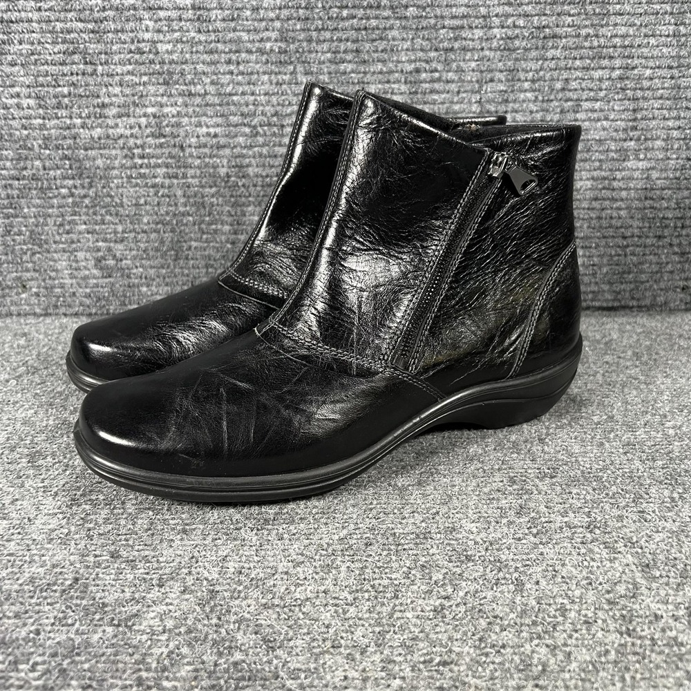 Romika Boots Womens Size 10 41 Black Leather Ankle Bootie Zip Wedge Lined Winter